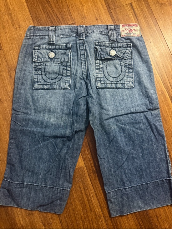 True Religion Pants - True Religion Women's Washed Blue Denim Capris with Flap Back Pockets